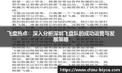 飞盘热点：深入分析深圳飞盘队的成功运营与发展策略